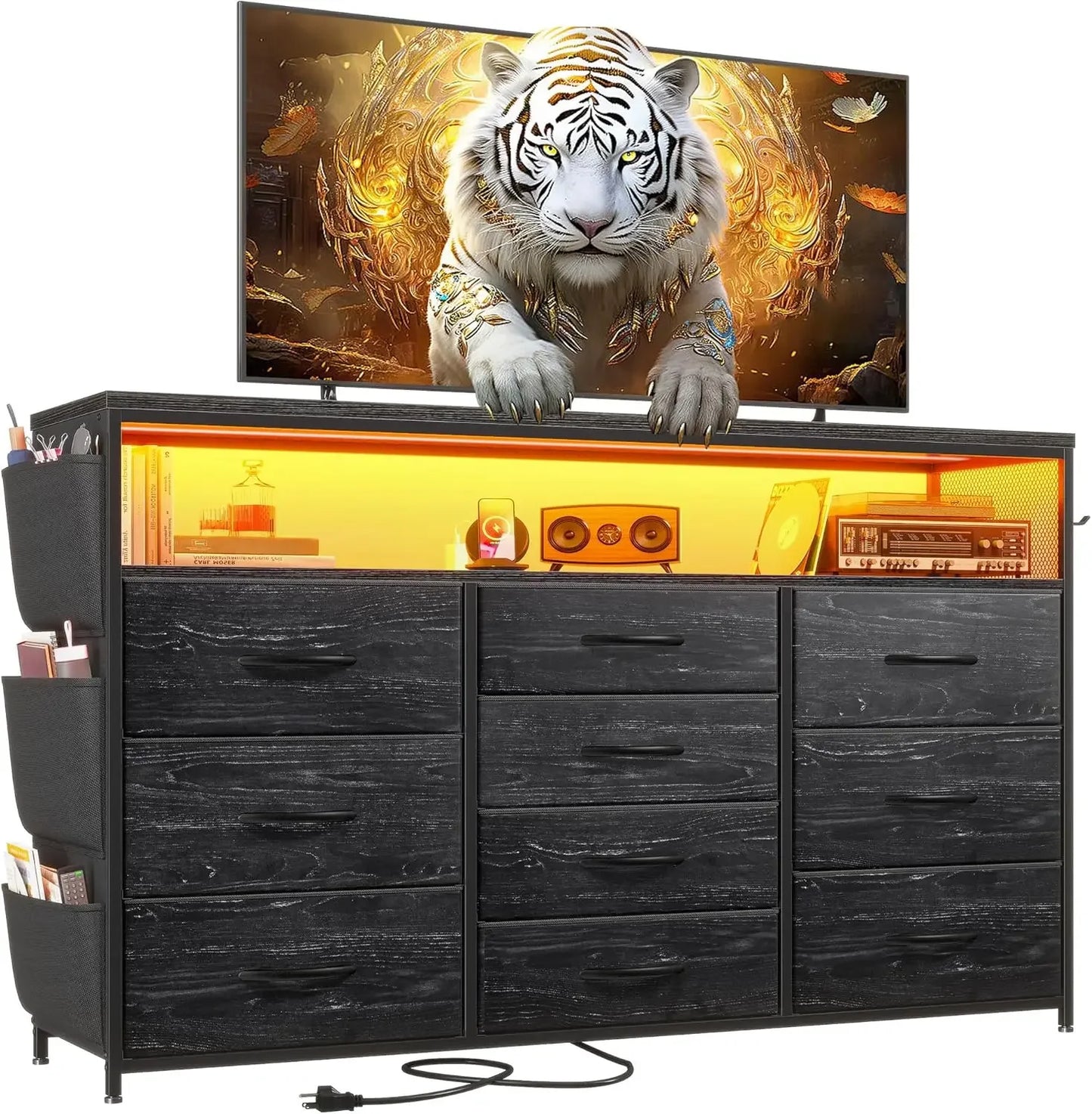 Dresser TV Stand with 10 Drawers LED Lights & Power Outlets for 55" TV