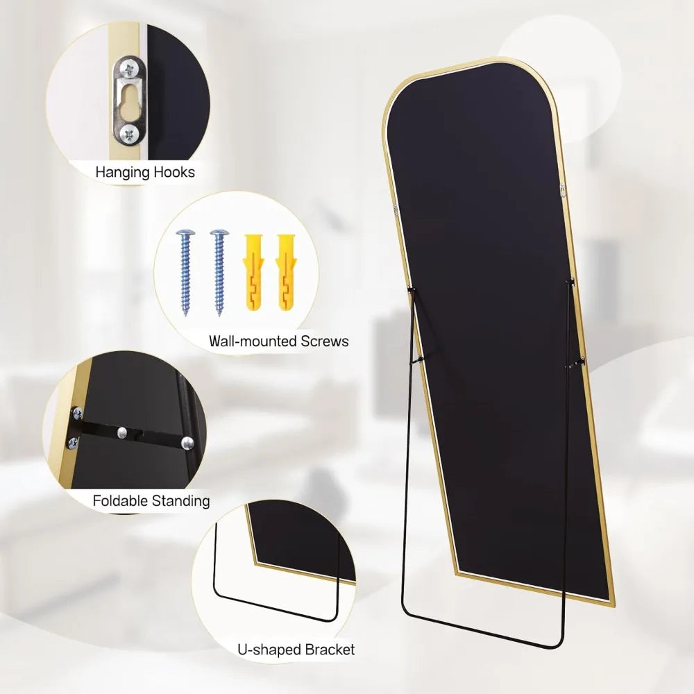 Full Length Freestanding Arched Mirror 64"x21" Wall Mounted Floor Mirror