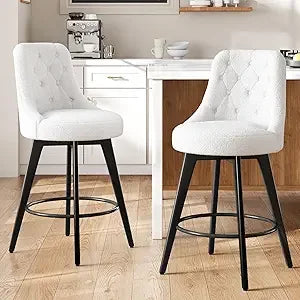 Modern Swivel Bar Stools Set of 2 Boucle Upholstered 26 Inch Height