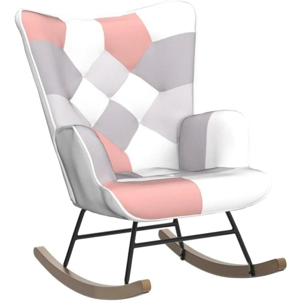 Mid Century Rocking Chair Fabric Recliner with Wood Legs for Living Room