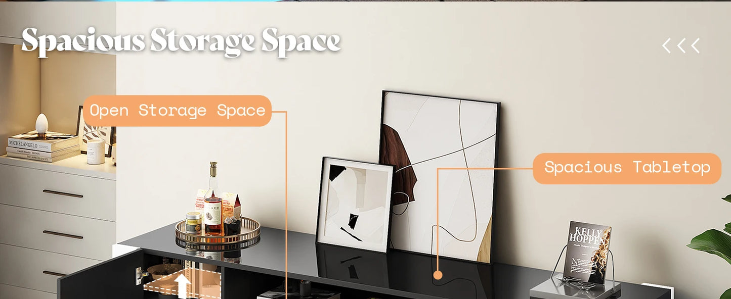 Modern 70 Inch TV Stand with LED Lights High Gloss Entertainment Center