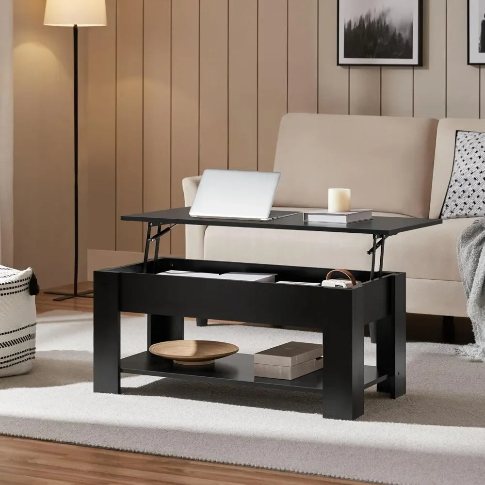 Wooden Lift Top Coffee Table with Hidden Storage for Living Room