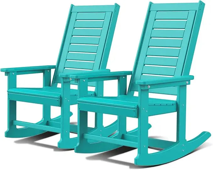 Outdoor Rocking Chairs Set of 2 HDPE Plastic Oversized Rockers