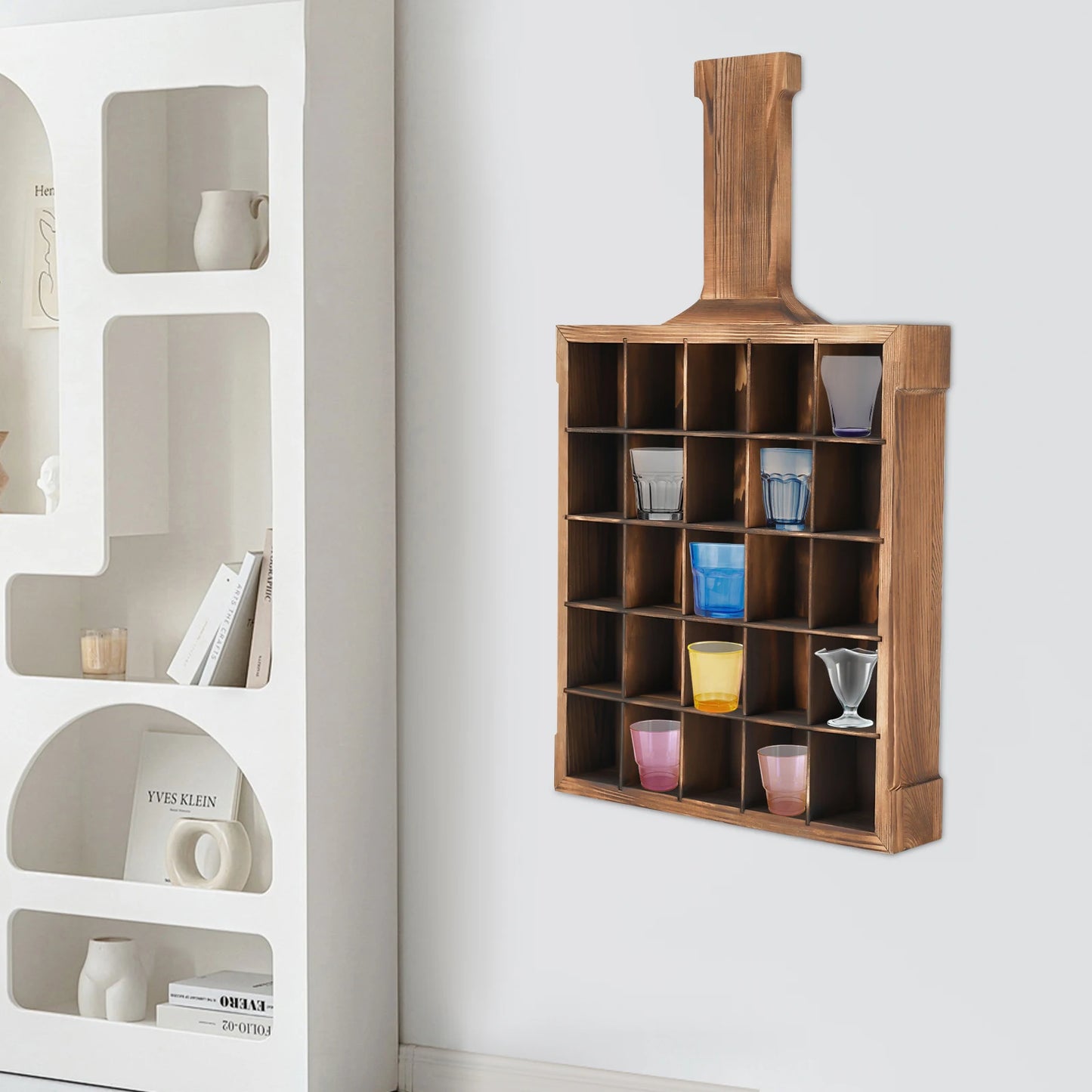 Hanging Wine Rack Glass Display Stand 25-Compartment Storage Cabinet