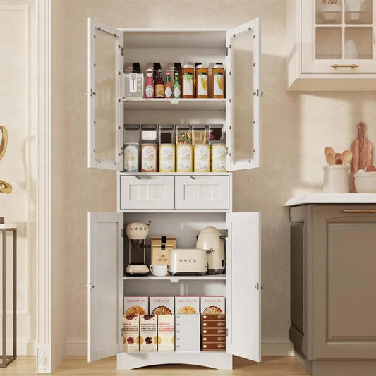 67 Inch Tall Storage Cabinet Freestanding Kitchen Pantry with Glass Door