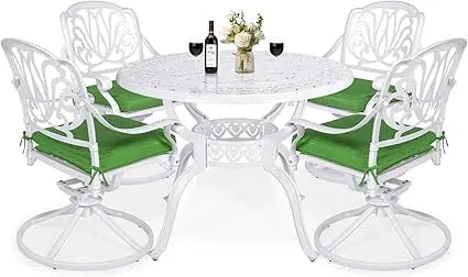 5-Piece Outdoor Patio Dining Set Swivel Chairs Cast Aluminum Furniture