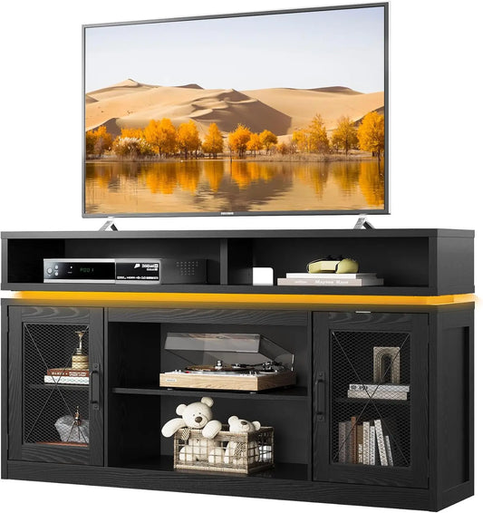 TV Stand for 65 Inch TV Entertainment Center with LED Lights and Storage
