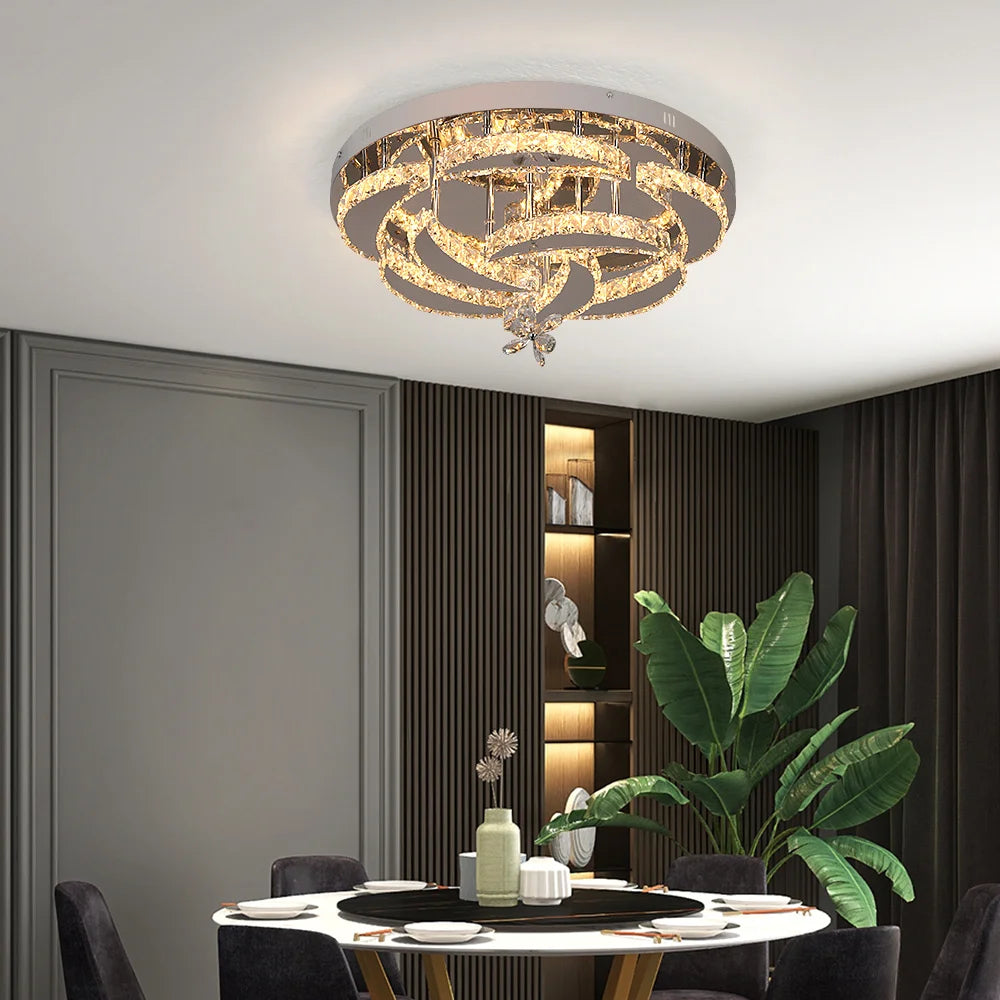 Modern Crystal Drop Chandelier LED Ceiling Light Home Decor
