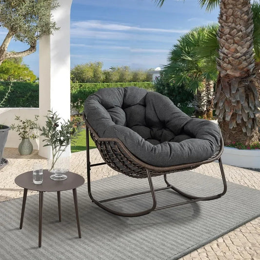 Outdoor Rocking Chair Oversized Wicker Egg Rocker for Patio or Indoor