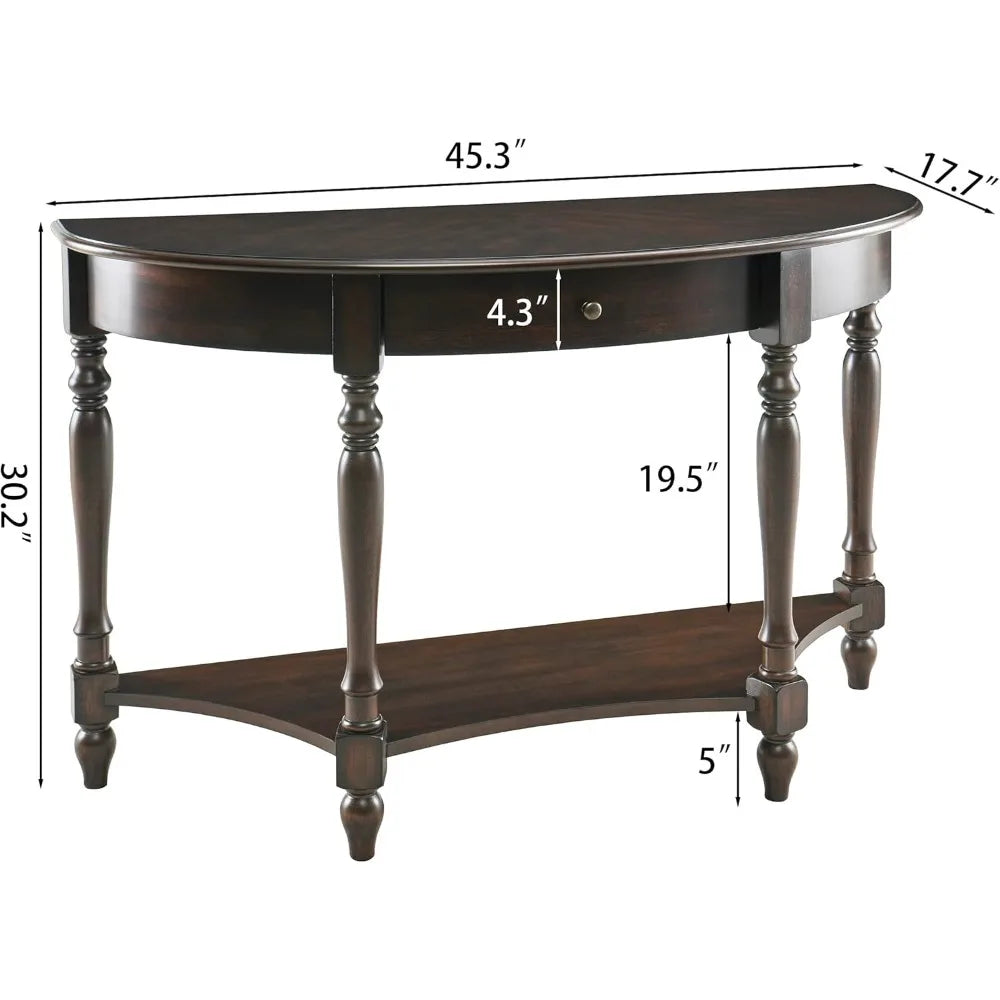 Demi Lune Console Table Solid Wood Entryway Table with Storage Drawer