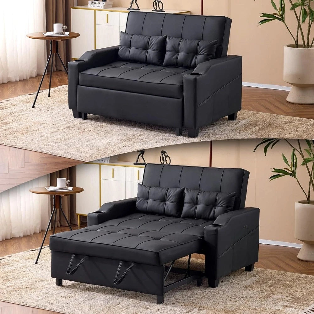 Ljustra Convertible Loveseat Sleeper Sofa Bed with USB Ports and Cup Holders