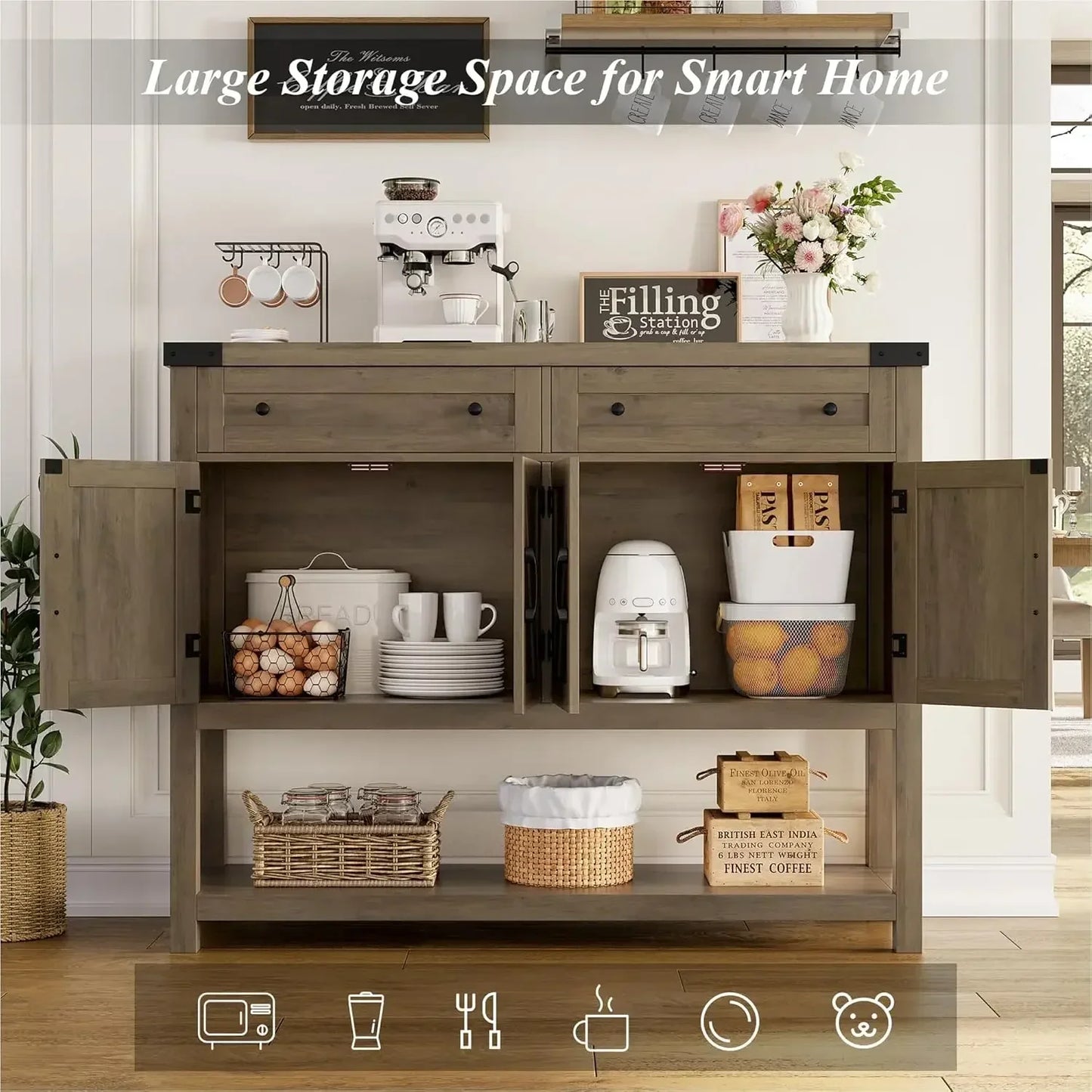 Buffet Sideboard Cabinet 47.2" Farmhouse Coffee Bar with Storage