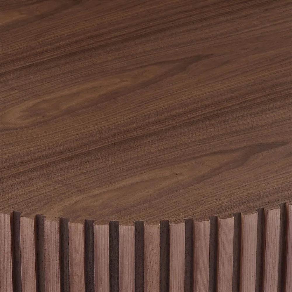 Modern Round Walnut Coffee Table Solid Wood Pedestal for Small Spaces