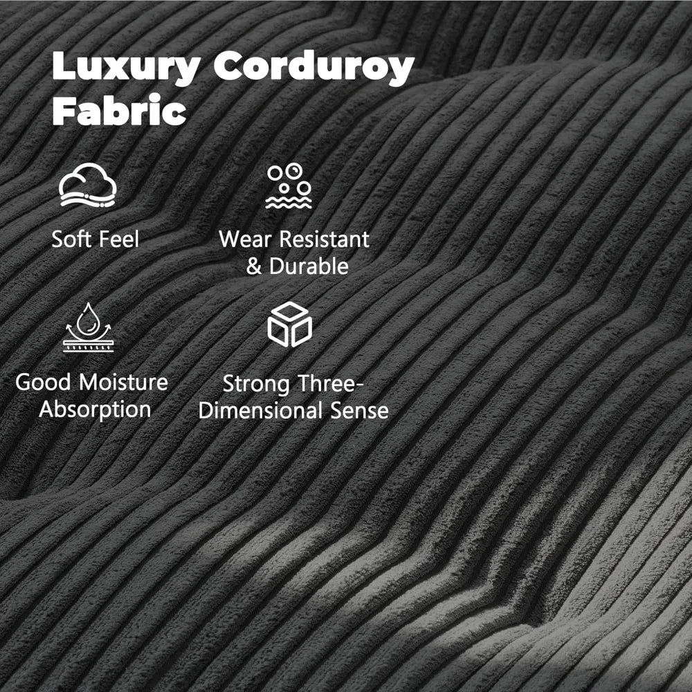 5-in-1 Convertible Corduroy Sleeper Chair Bed, Folding Sofa Couch with Pillow – Black