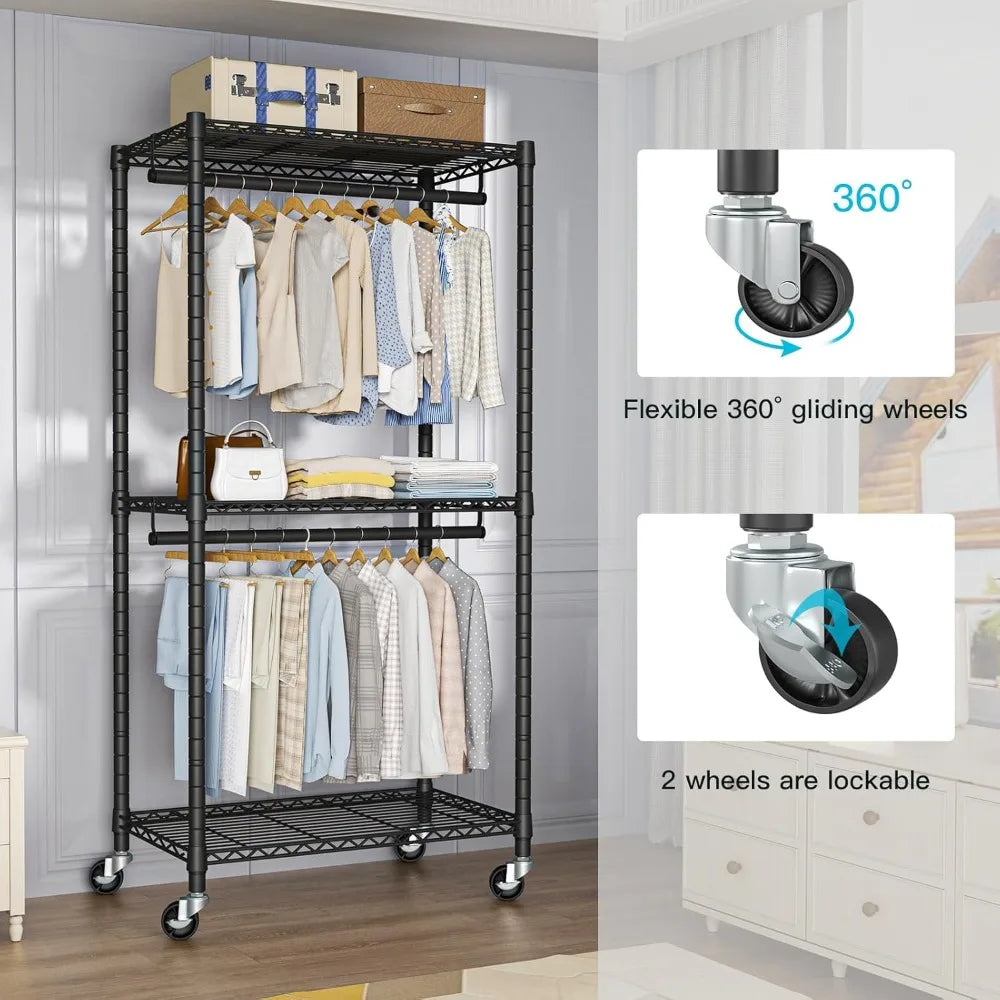 Heavy-Duty Portable Closet Garment Rack Adjustable Shelves 76 Inch