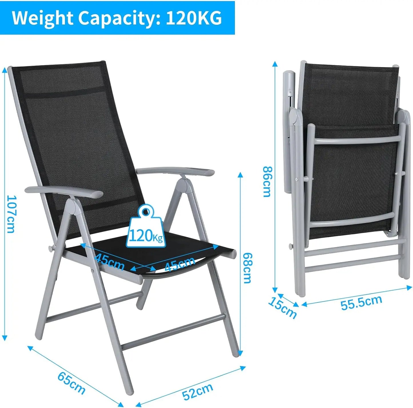 2PCS Adjustable Foldable Lounge Chairs Outdoor Lightweight Aluminum