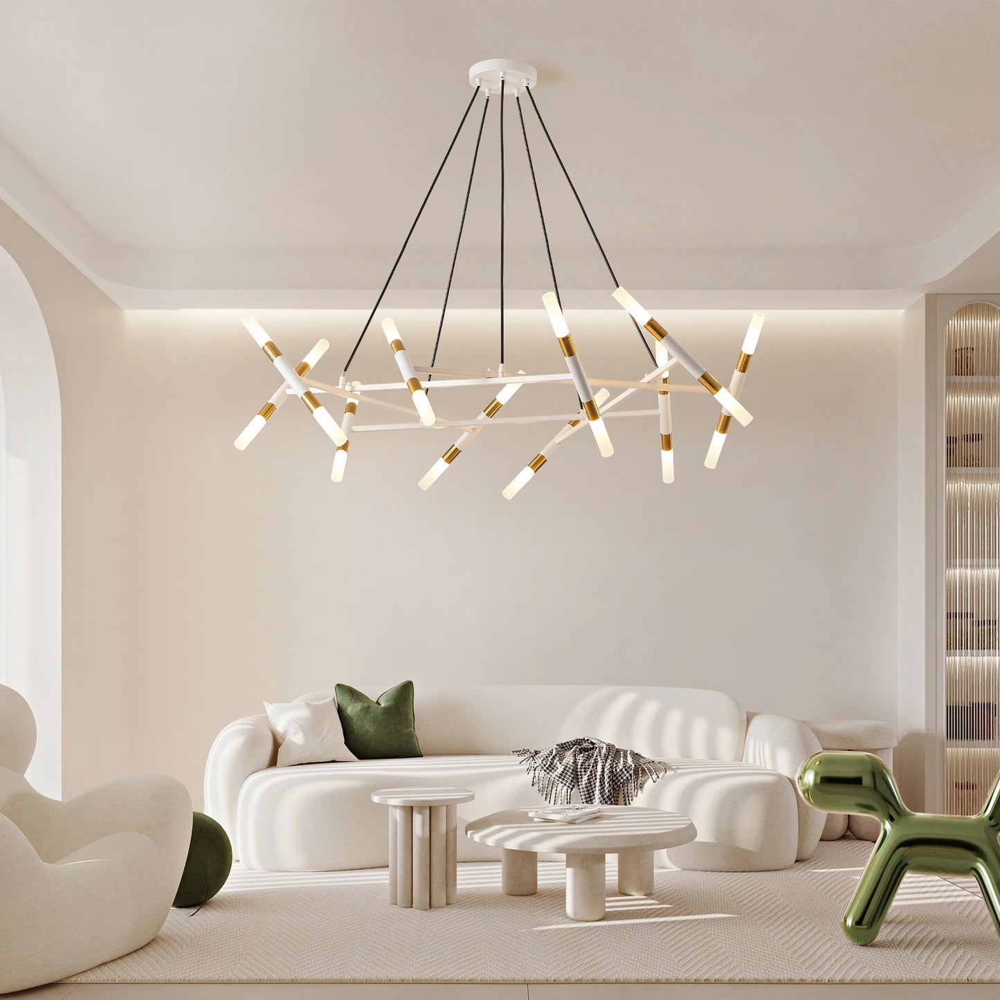 Modern Chandelier Light Branch Design Frosted Tubes Adjustable Pendant