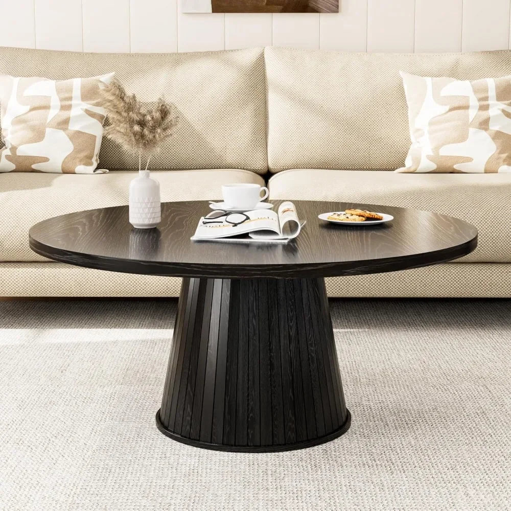 Mid Century Modern Wood Coffee Table Fluted Circle Living Room Accent