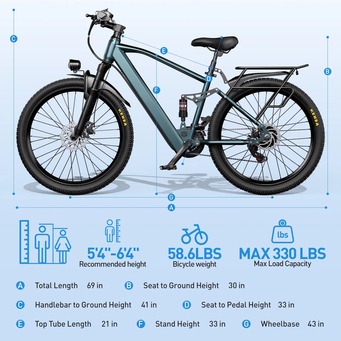 Commuter Electric Mountain Bike 30-Mile Range 500W Motor 19 MPH