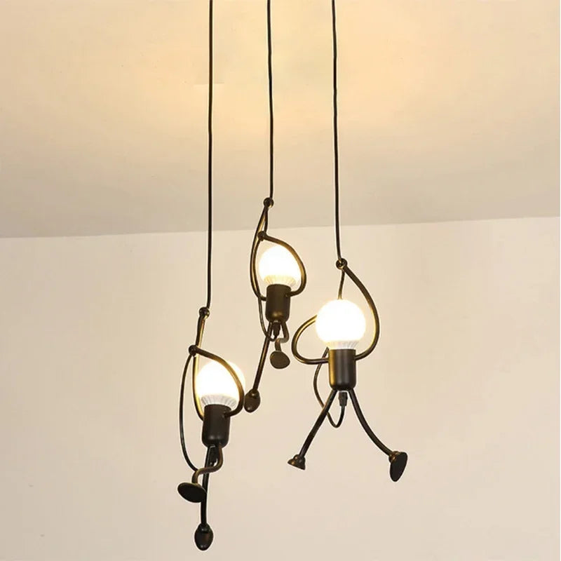 Vintage Iron Little Man Chandelier Modern LED Ceiling Lamp Pendant Light