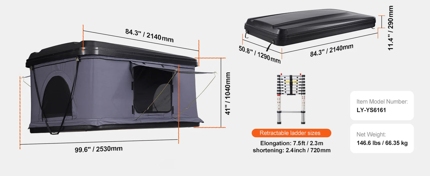 Ljustra Hard Shell Rooftop Tent with Ladder Waterproof for Jeep Van Truck