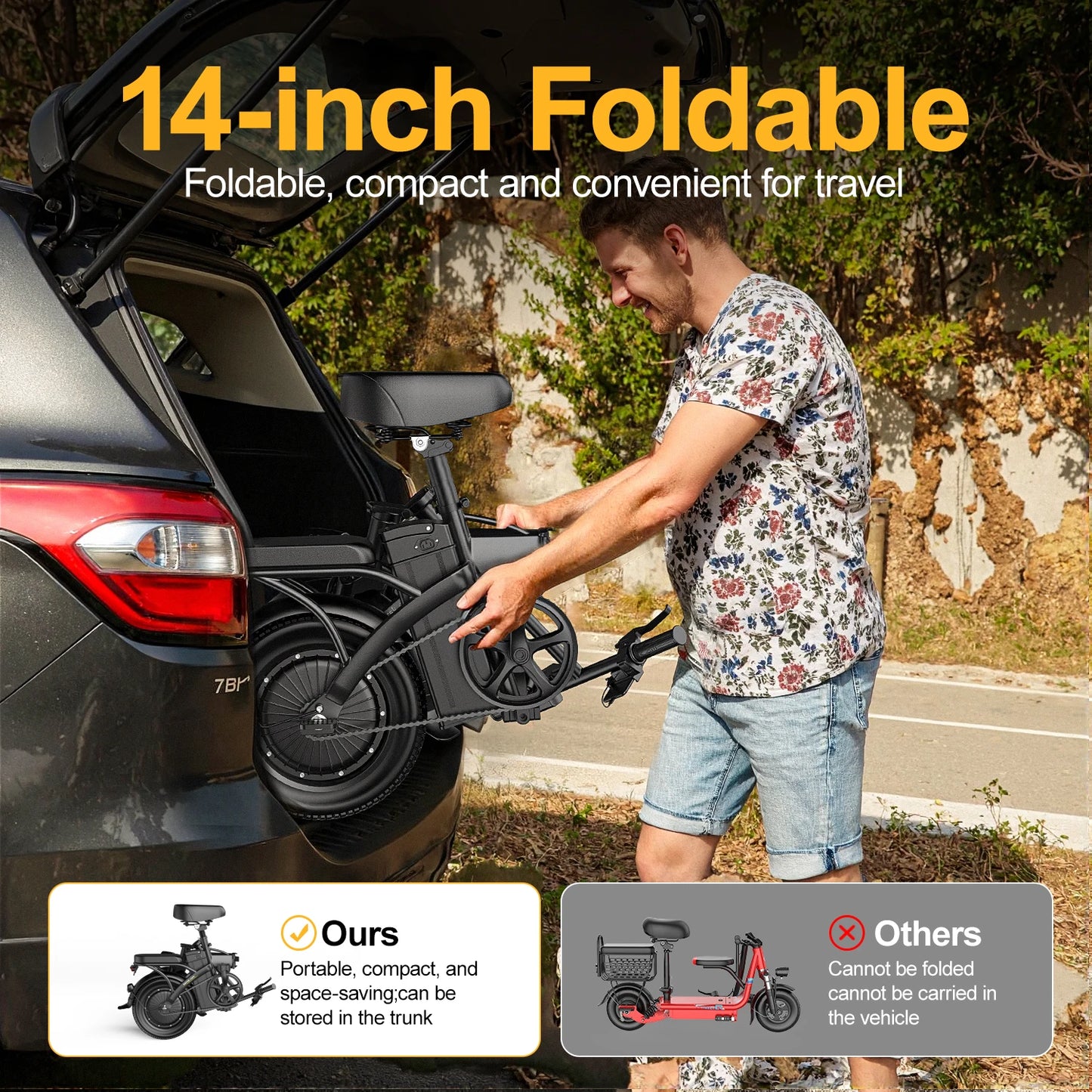 Mini Foldable Electric Bike 500W 48V Battery 14 Inch Ebike for Adults