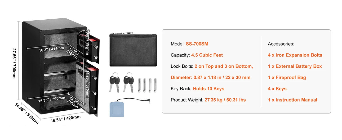 SucceBuy 4.0 cu.ft Safe Box with Key Lock Fingerprint LED Light