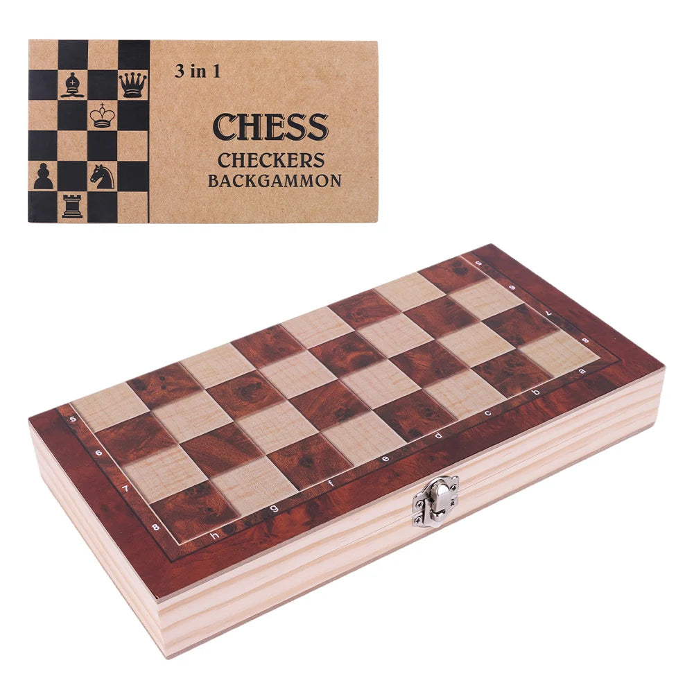 Ljustra 29x29cm Large Chessboard Wooden Set 3 in 1 Best Gifts for All