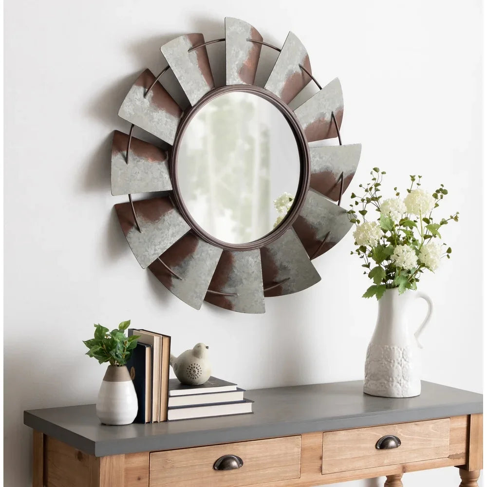 Extra Large Rustic Farmhouse Distressed Metal Wall Mirror 32 Inch
