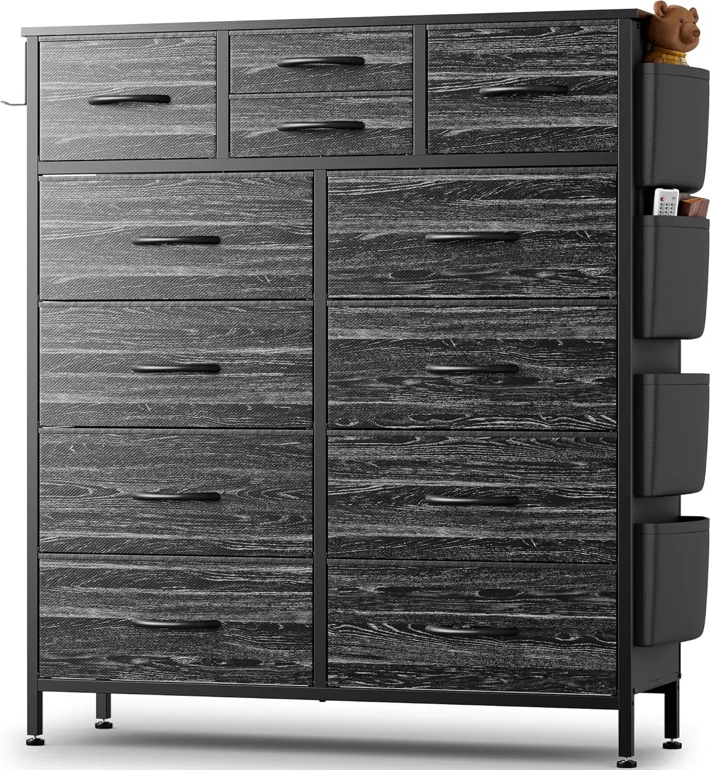 Dresser for Bedroom with 12 Drawers and Side Pockets for Storage