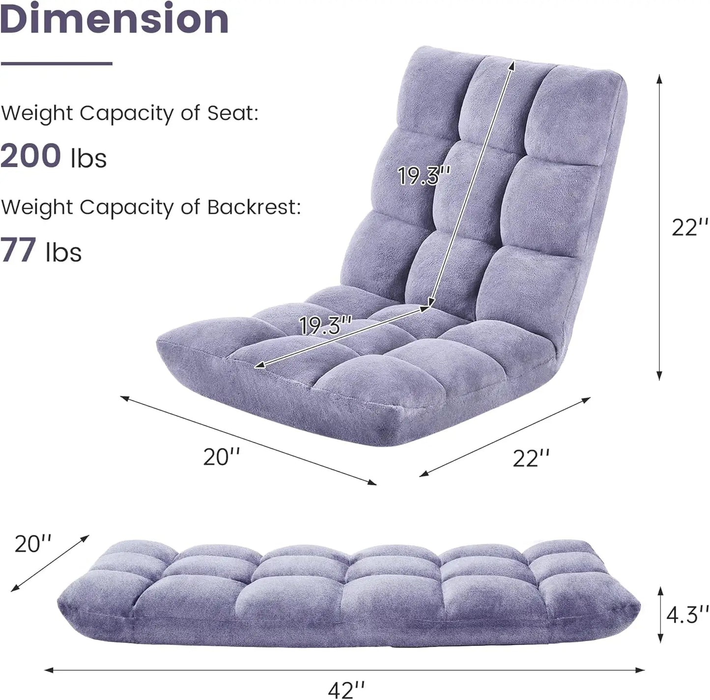 Folding Floor Chair Adjustable Backrest Japanese Style Gaming Meditation