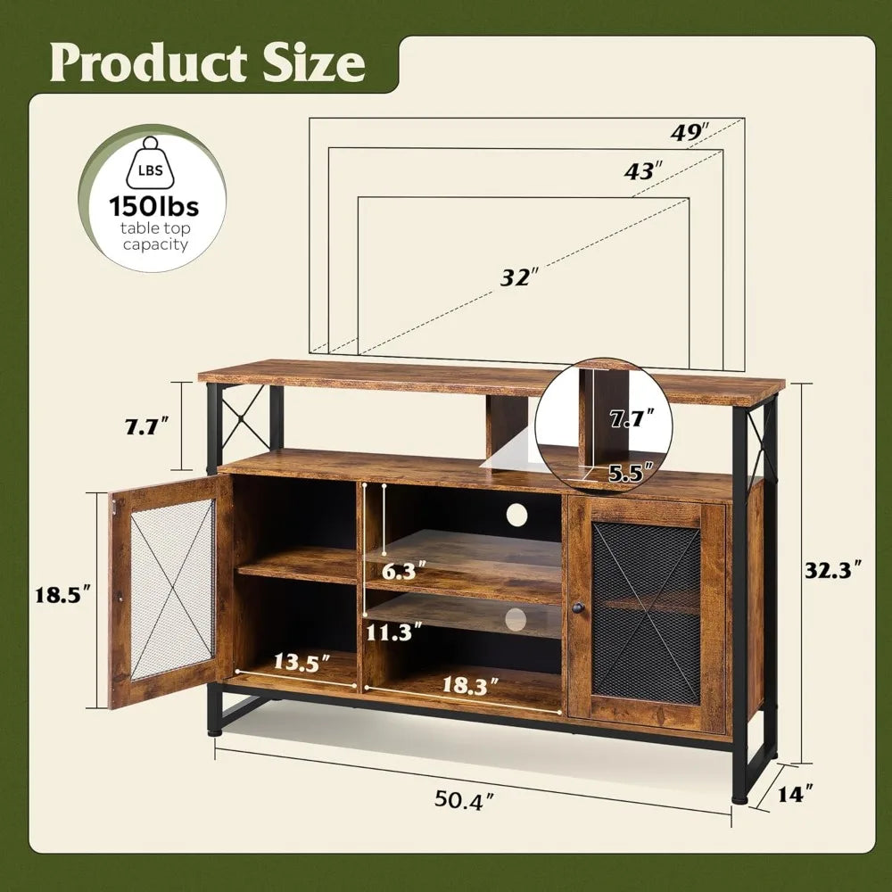 Ljustra Tall TV Stand 55 Inch Rustic Storage Console for Living Room