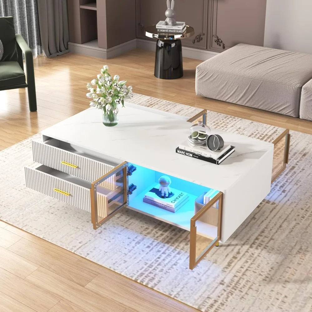 Ljustra Modern Coffee Table with Storage Drawers and Multi-Color Lighting