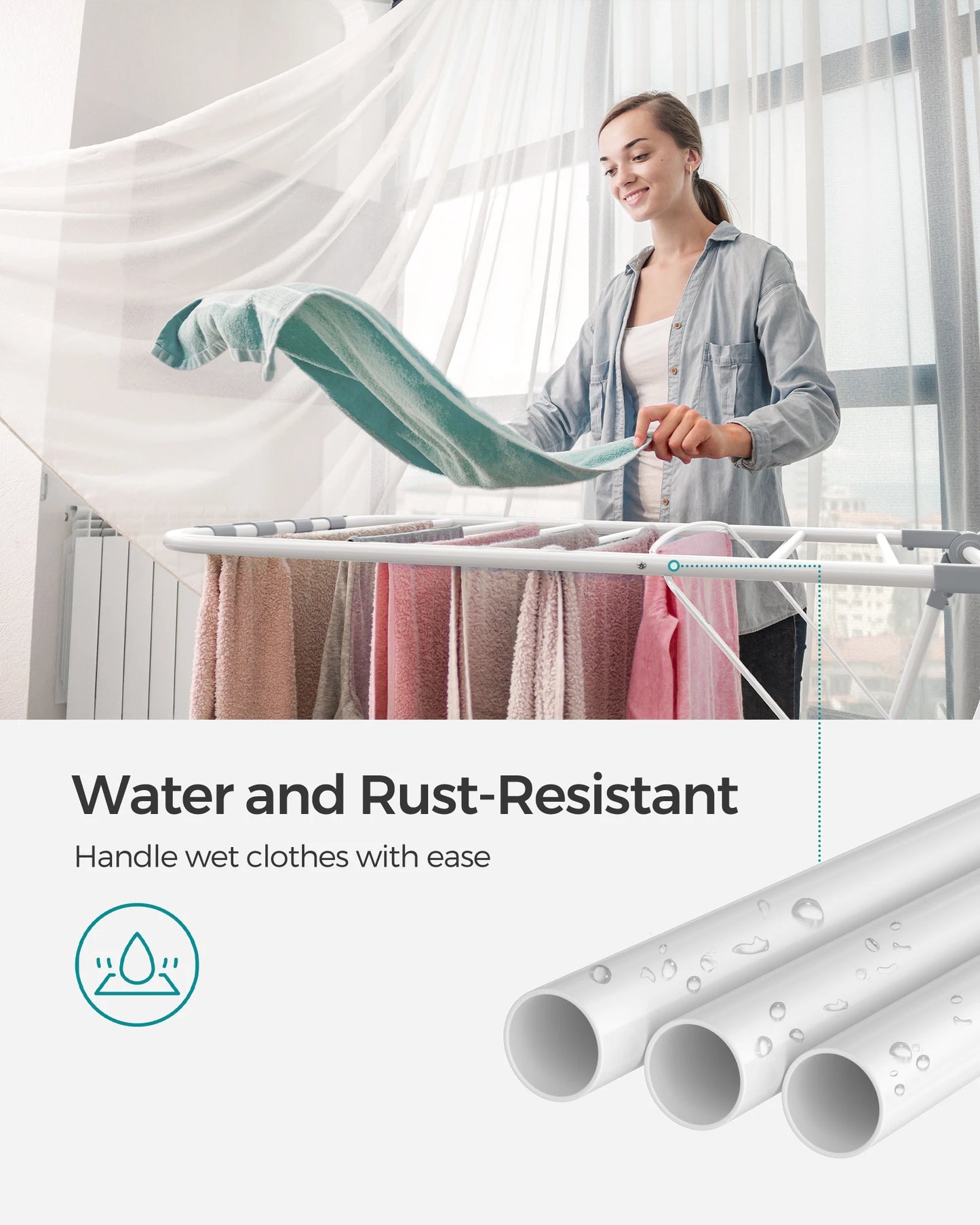 Ljustra Folding Clothes Drying Rack with Adjustable Wings and Clips