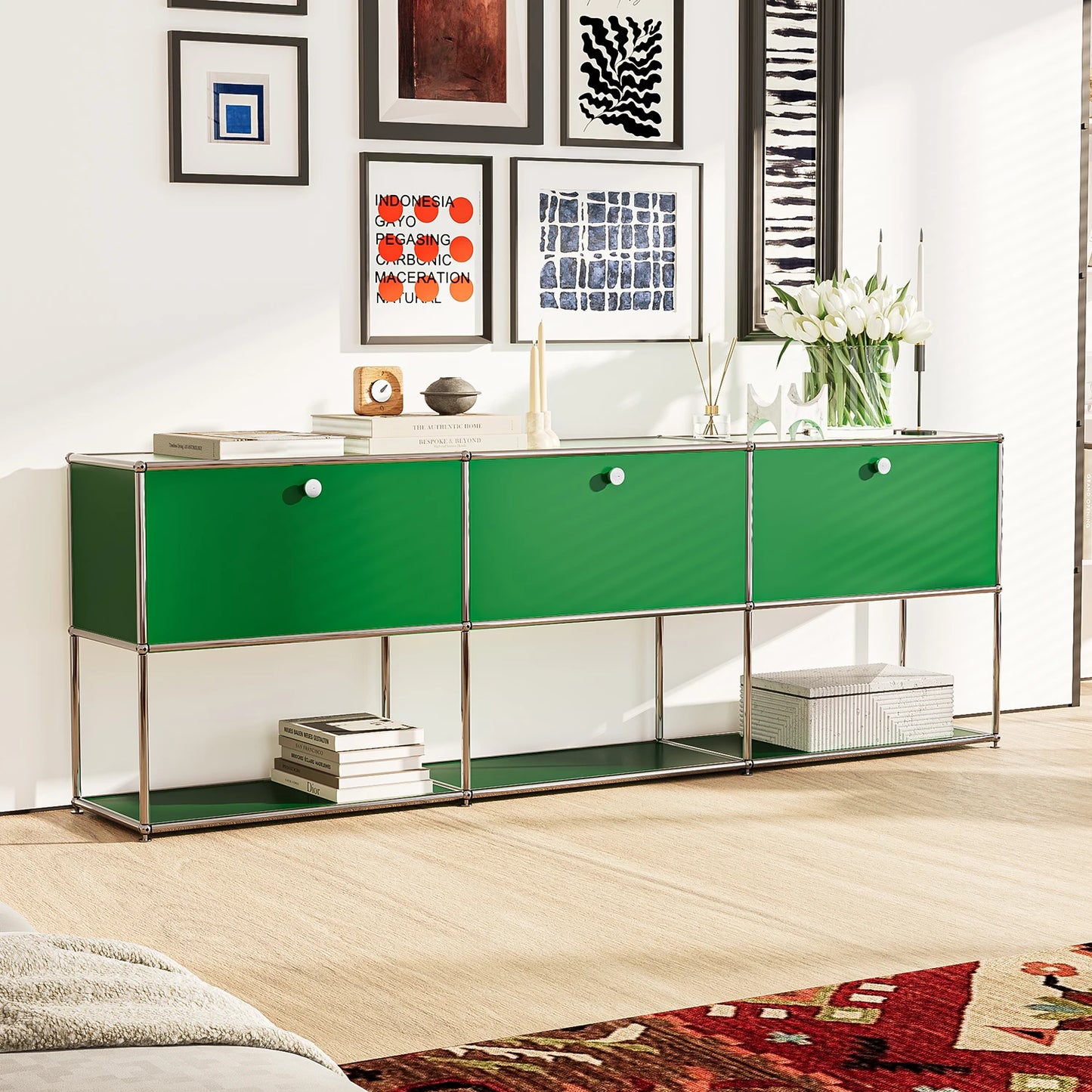 Modern TV Stand Storage Cabinet Metal Frame Living Room Office Furniture