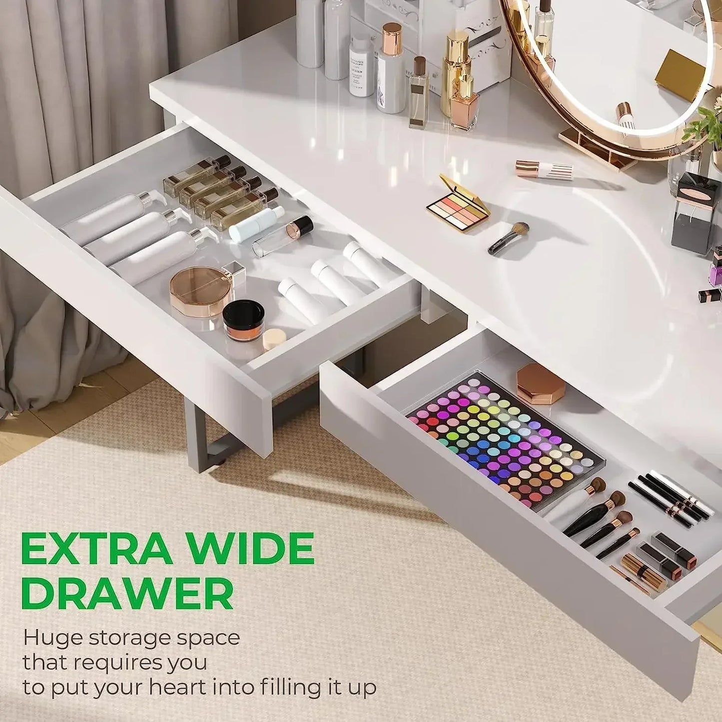 47 Inch Modern Vanity Desk White Makeup Table with 2 Drawers for Home Office