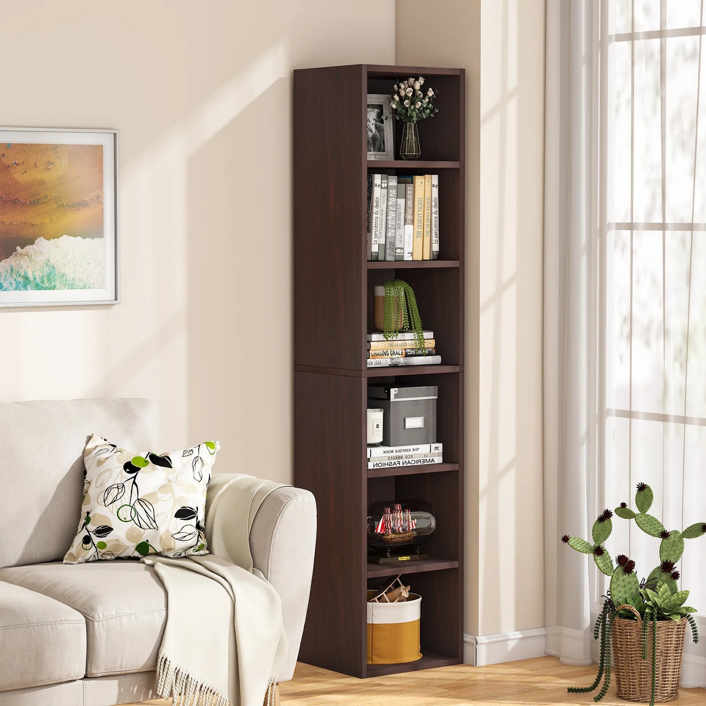 Ljustra 70.9 Inch Tall Narrow Bookcase Modern White Corner Storage Shelf