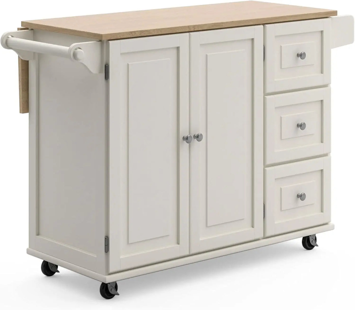 Ljustra Off-White Mobile Kitchen Island Cart with Breakfast Bar