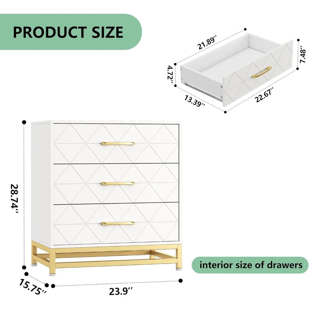 Modern 3 Drawer Dresser Chest of Drawers for Bedroom Storage Solution