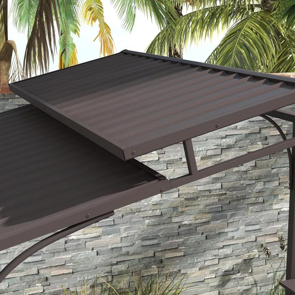 8x5 BBQ Grill Gazebo Outdoor Canopy with Side Shelves and Steel Frame