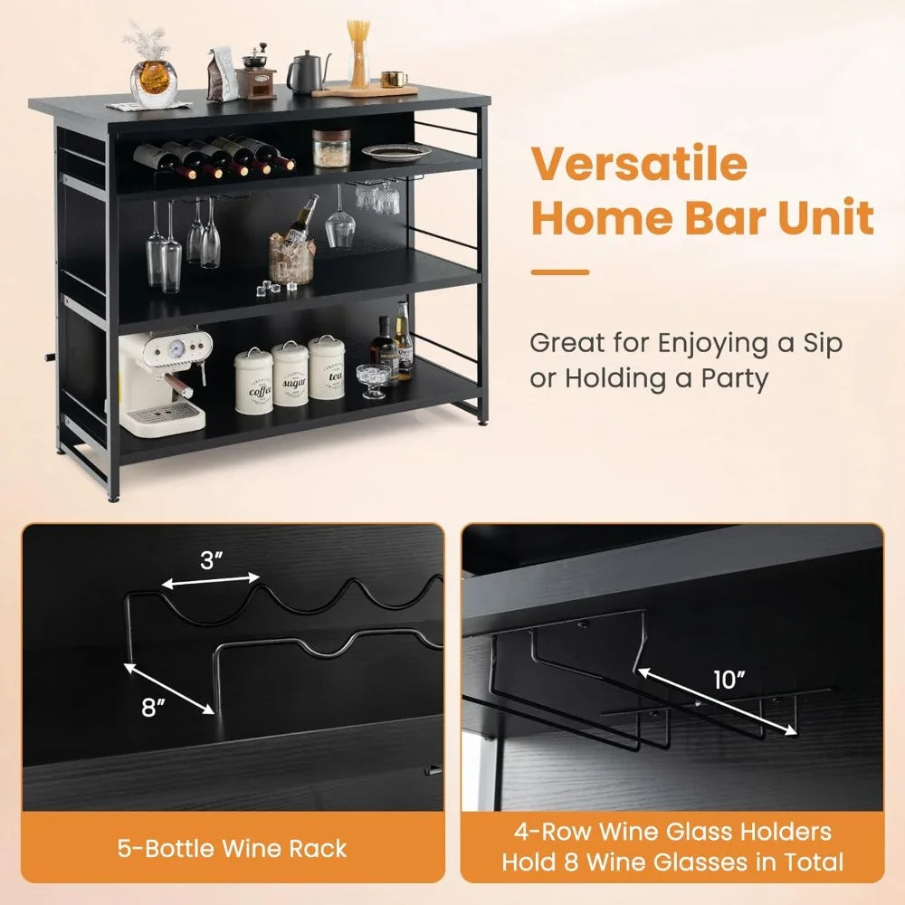 Home Bar Unit 4 Tier Liquor Table Wine Rack Glass Holder Industrial Design