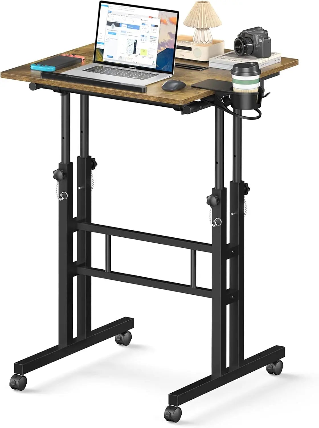 Mobile Small Standing Desk with Wheels Portable Adjustable Table