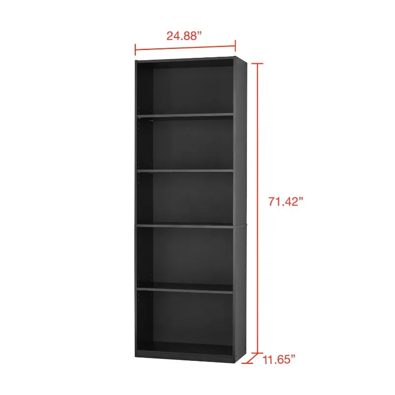 5-Shelf Bookcase Adjustable Shelves Solid Wood Display Storage Unit