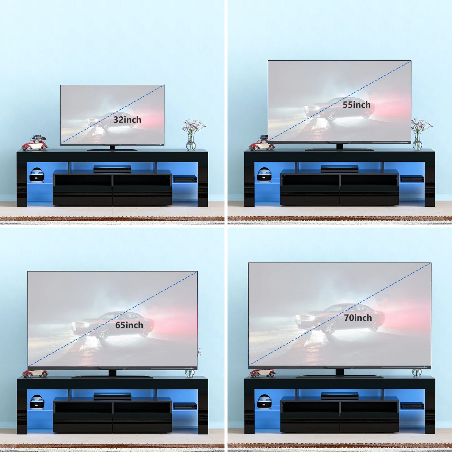LED TV Stand Modern High Gloss Storage Cabinet with RGB Lighting