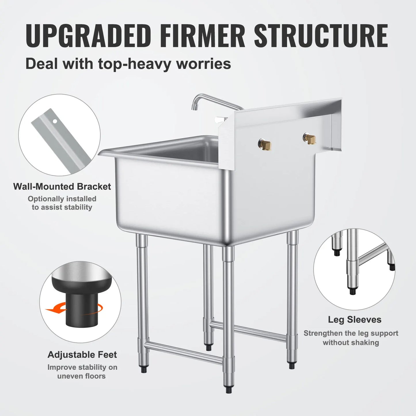 SucceBuy Stainless Steel Kitchen Utility Sink with Faucet for Home Restaurant