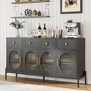 Buffet Cabinet Large Sideboard with Storage 62 Inch Wooden 3 Drawers 4 Doors