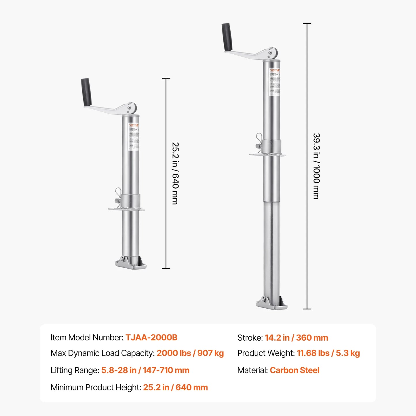 Ljustra Heavy-Duty A-Frame Trailer Jack 2000 lbs 14.2" Vertical Lift