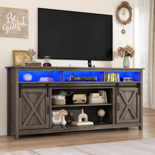 70 Inch LED Farmhouse TV Stand for 80 Inch TVs Storage Cabinets