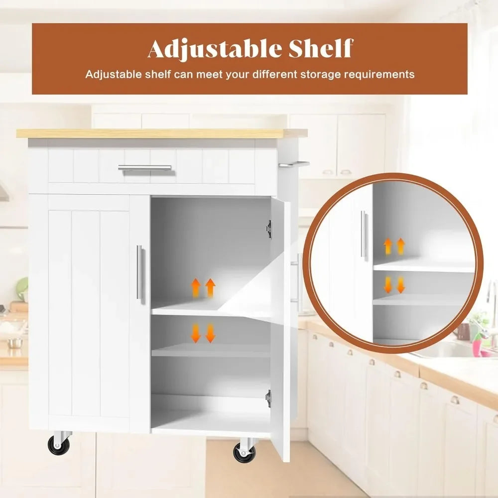 Kitchen Island on Wheels Rolling Cart with Storage Cabinet & Drawer