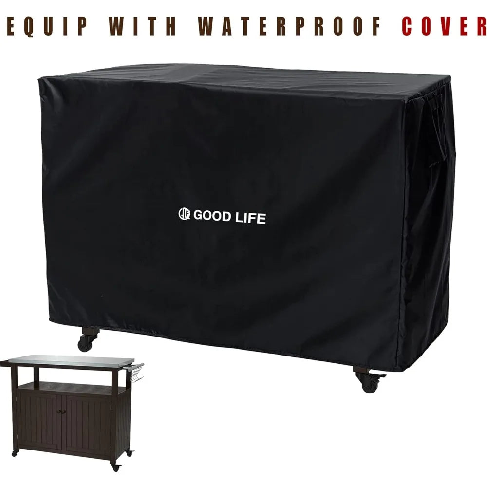 Outdoor Storage Cabinet Wood Prep Grill Table Stainless Steel Top